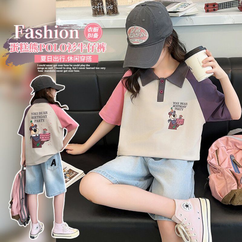 女孩女童夏季高档短袖短裤套装新款休闲上衣潮流可爱服装两件套