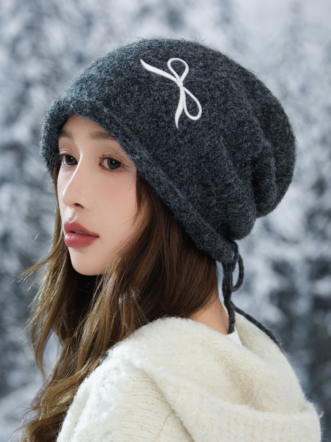 堆堆帽刺绣黑色包头帽子女秋冬季百搭显脸小针织帽保暖护耳毛线帽