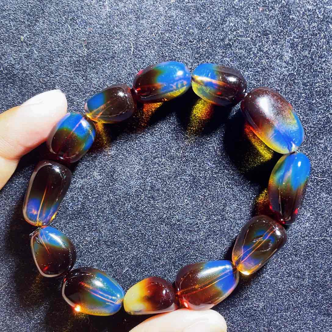 蓝珀裸石未镶嵌随行红蓝手串