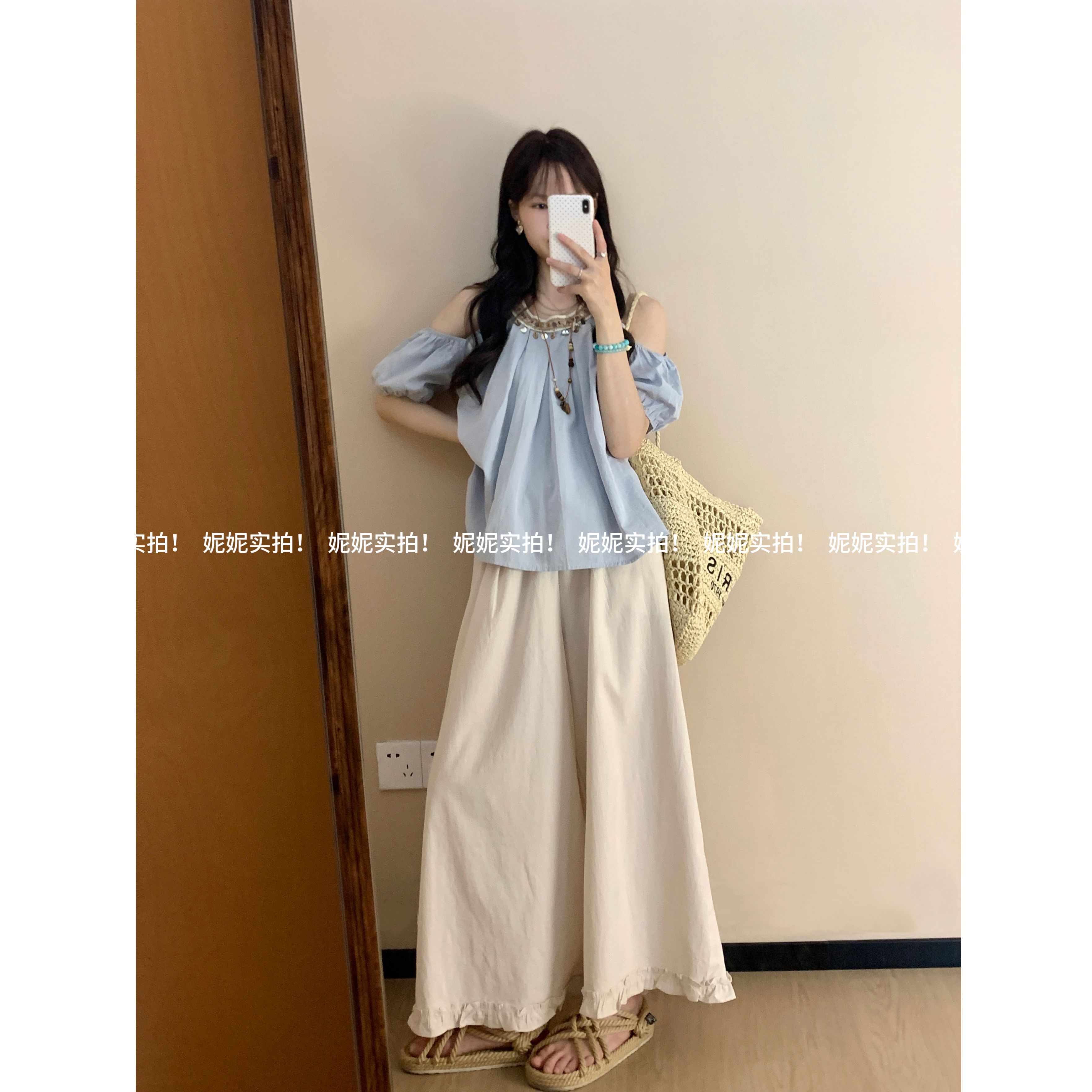 【运费险】少女感十足!韩系新款木耳花边麻料慵懒九分阔腿裤 001