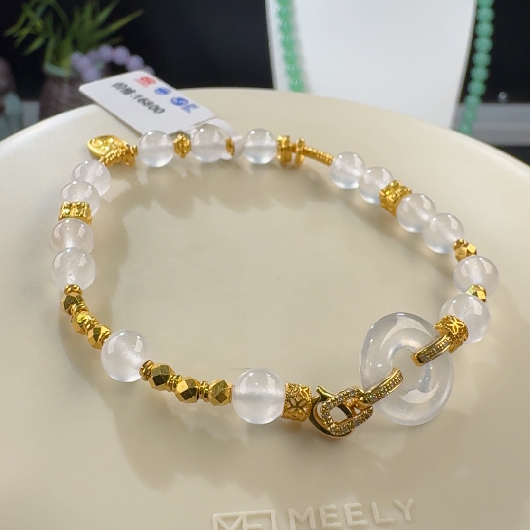 翡翠手链未镶嵌白冰➕金珠手串