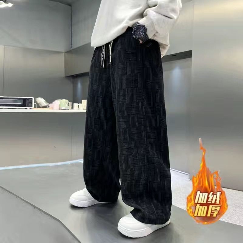 男童秋冬新款加绒宽松直筒休闲裤