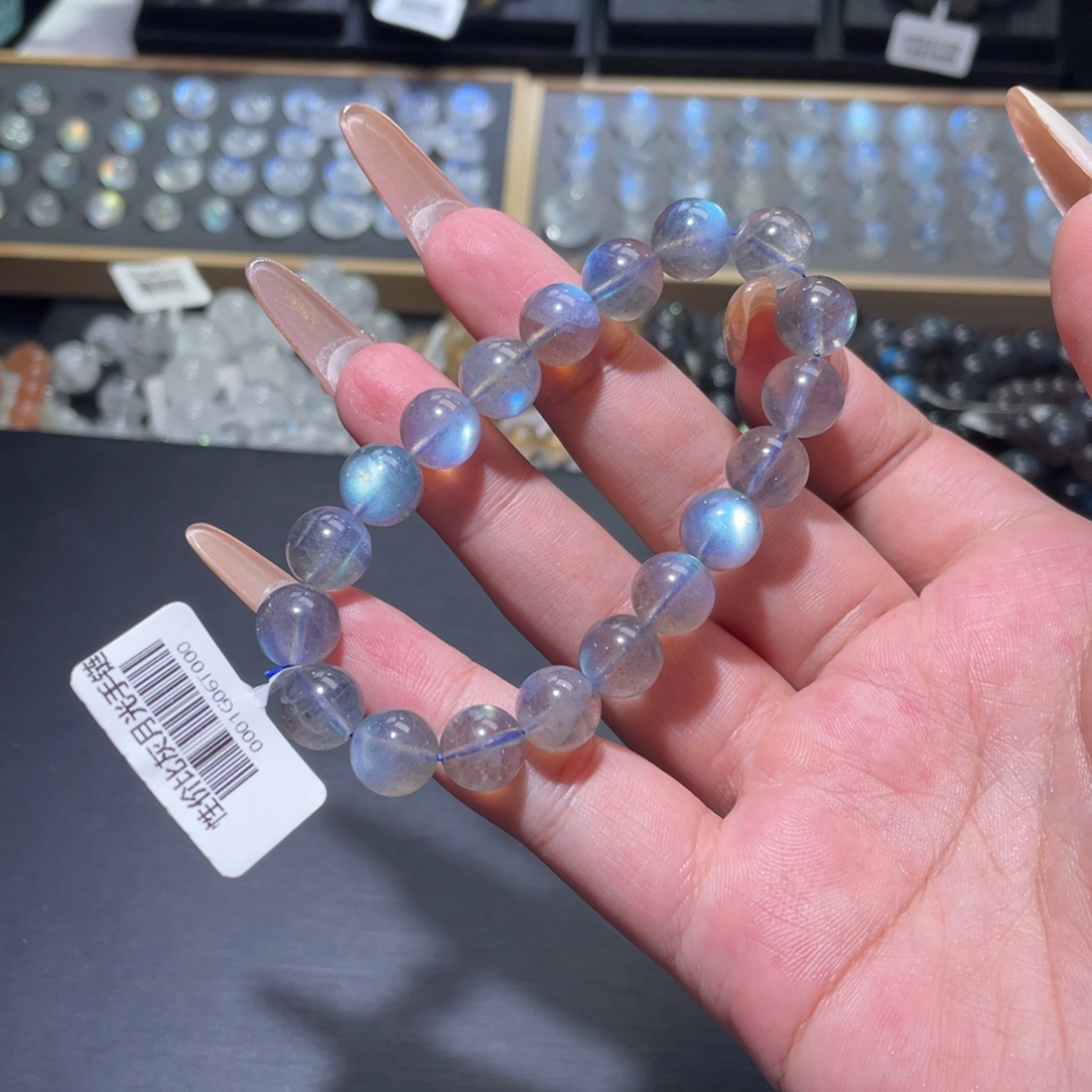 阿***吖手链未镶嵌长石灰月光蓝光拉长石手链10mm