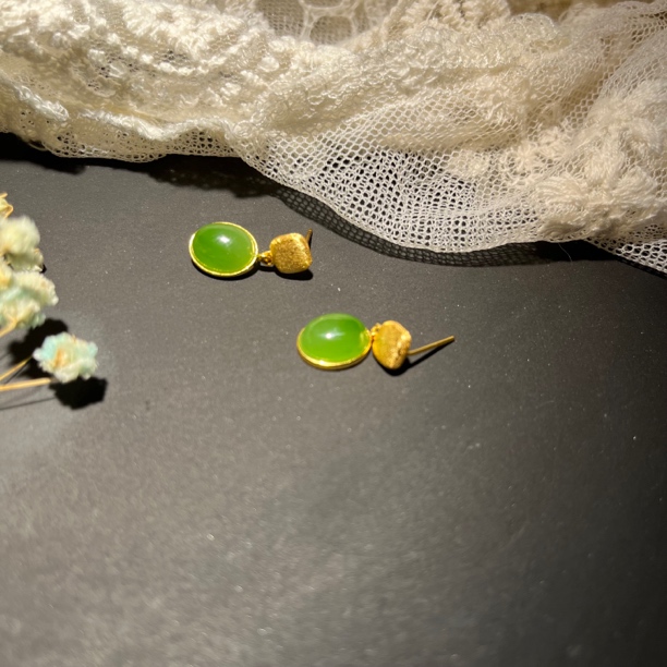 和田玉碧玉银镶嵌耳饰多样性发货拍一发一