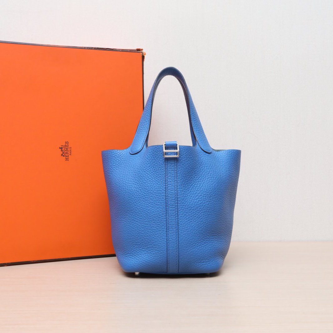 95新 Hermes/爱马仕 【黑黑】Picotin 菜篮子 皇室蓝 D刻 银扣