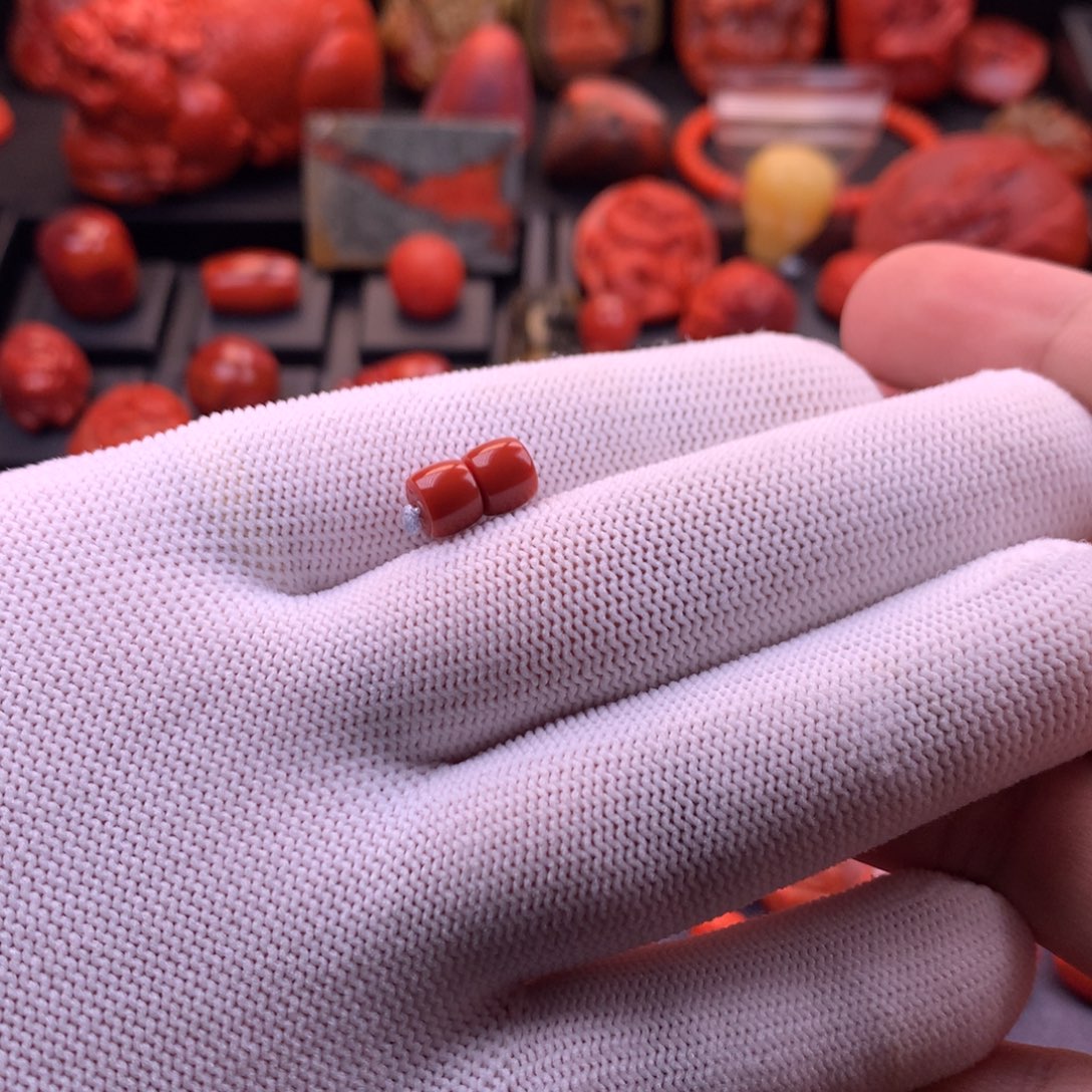 南红玛瑙未镶嵌川料原矿满色满肉精工直切对珠7mm