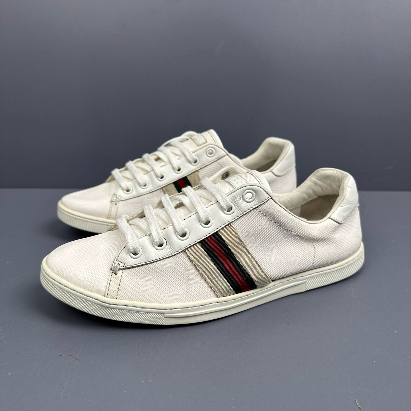 95新 GUCCI/古驰 38.5码 古驰Gucci 白色满印板鞋 休闲鞋 磨损小