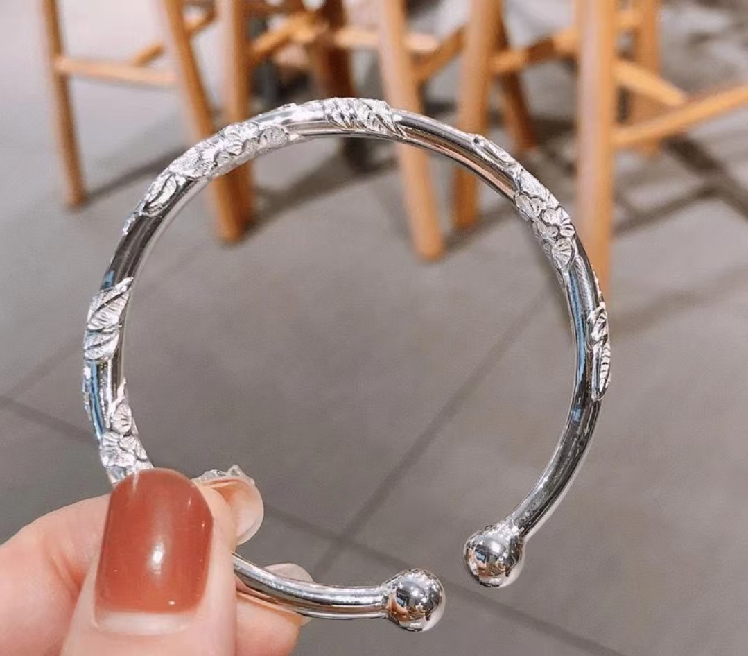 足银银制品 足银银制品 【912号】32g繁花对珠手镯