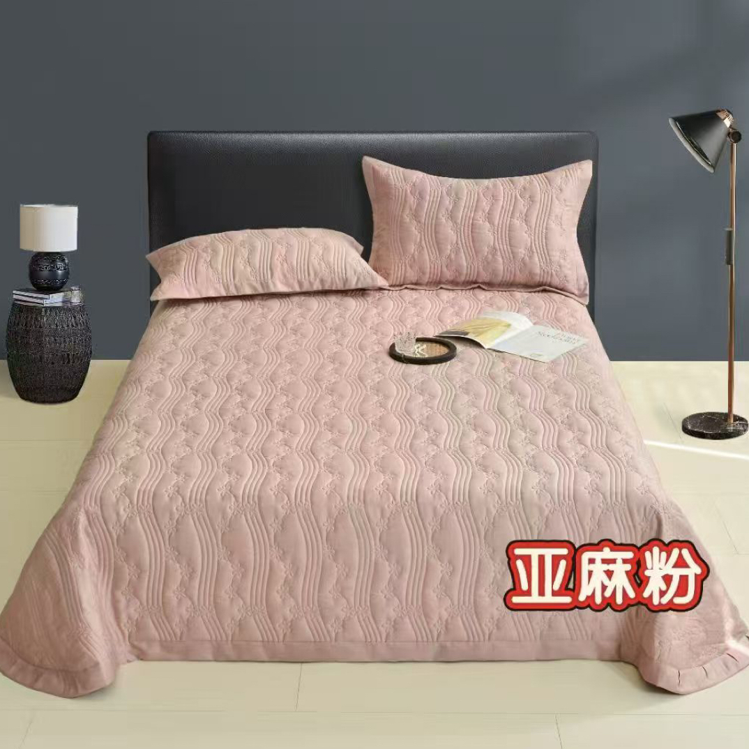 暮光之城天丝纯色床盖三件套245*250微瑕～亚麻粉A091