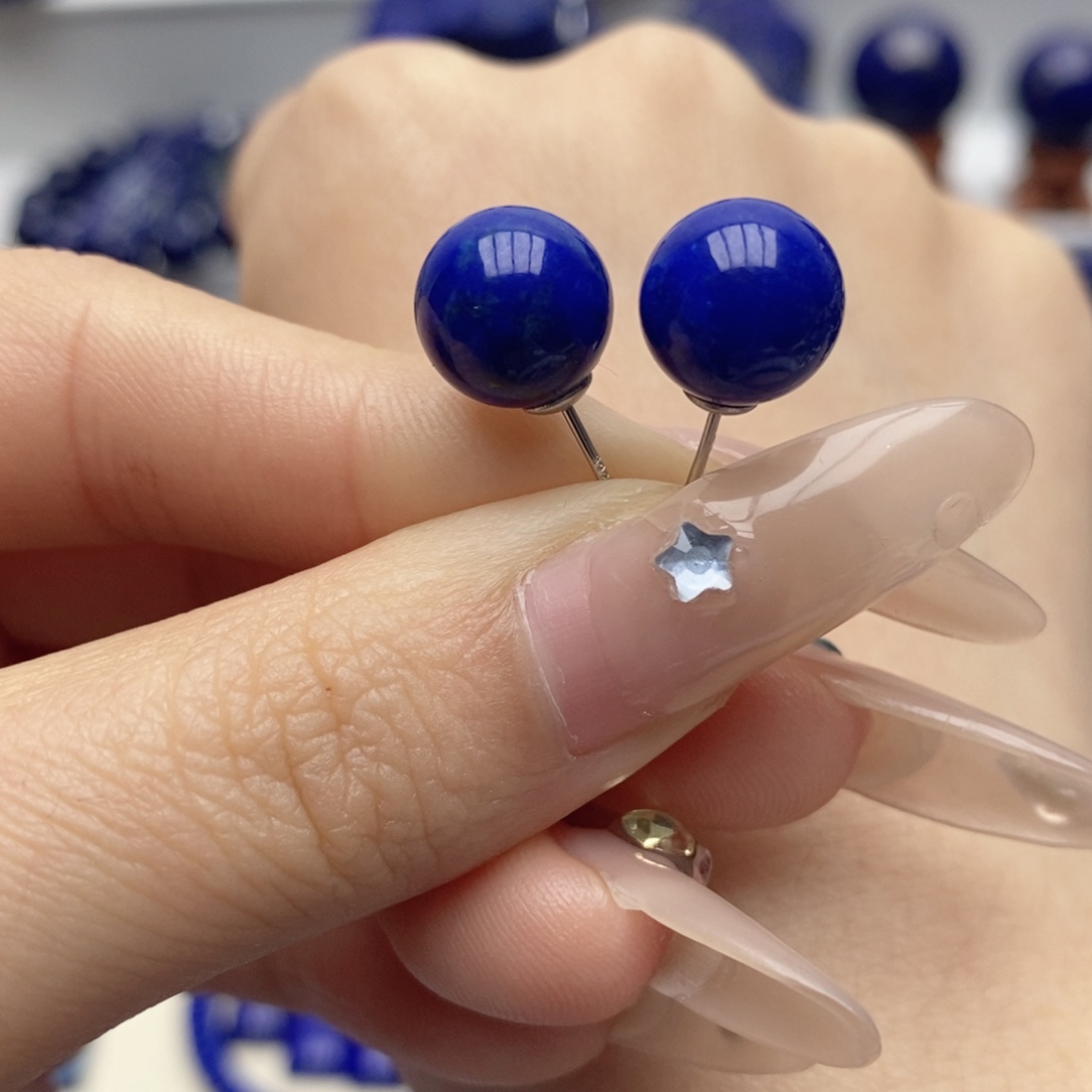 青金石未镶嵌耳饰10mm