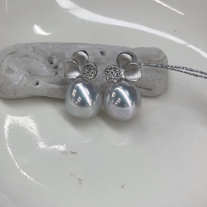 银S925镶嵌耳饰海水珍珠9-10mm