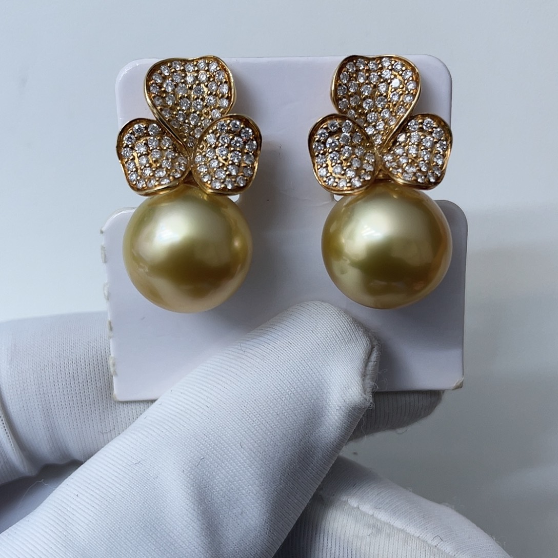 海水珍珠18K金镶嵌耳饰金珠