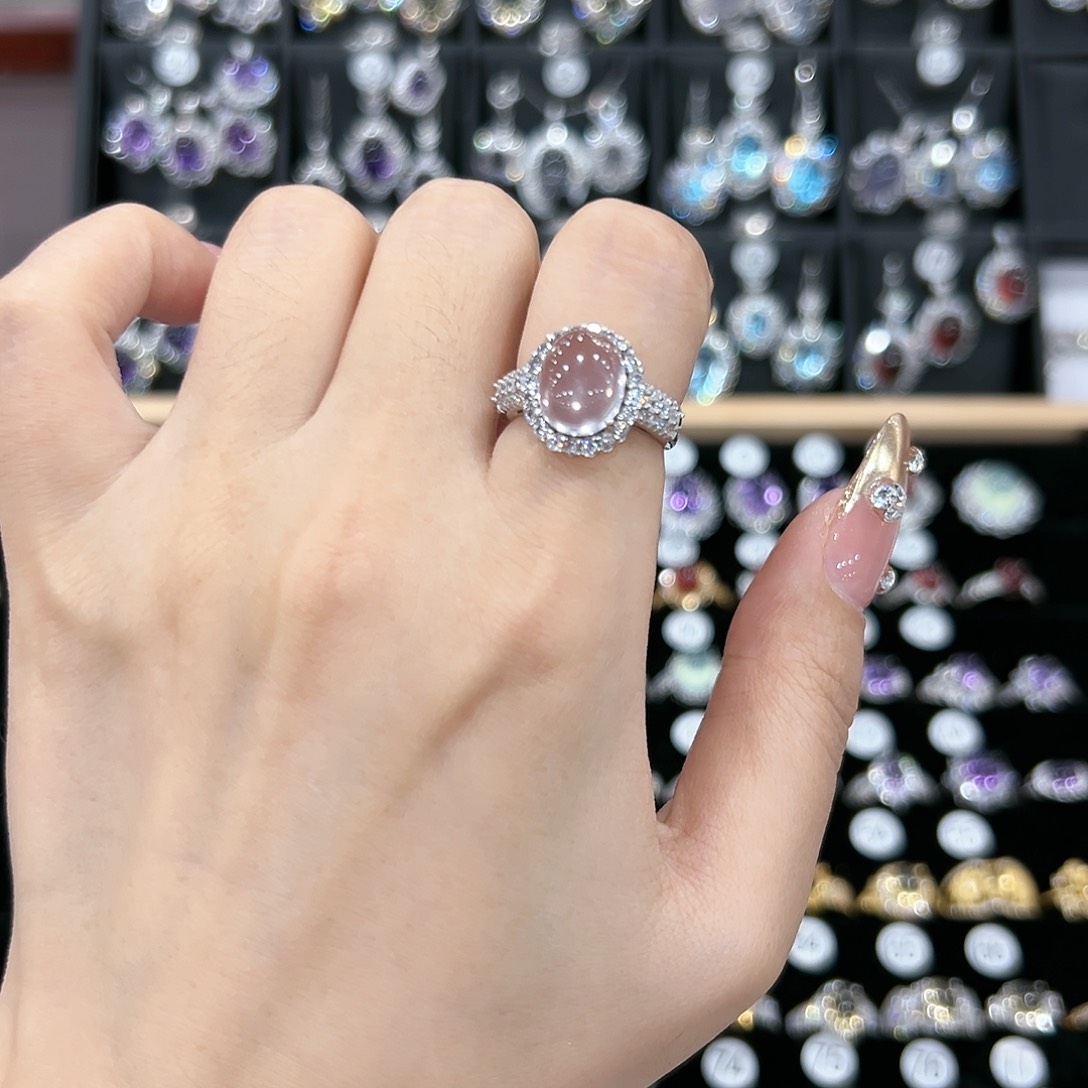 芙蓉石戒指银S925镶嵌戒指