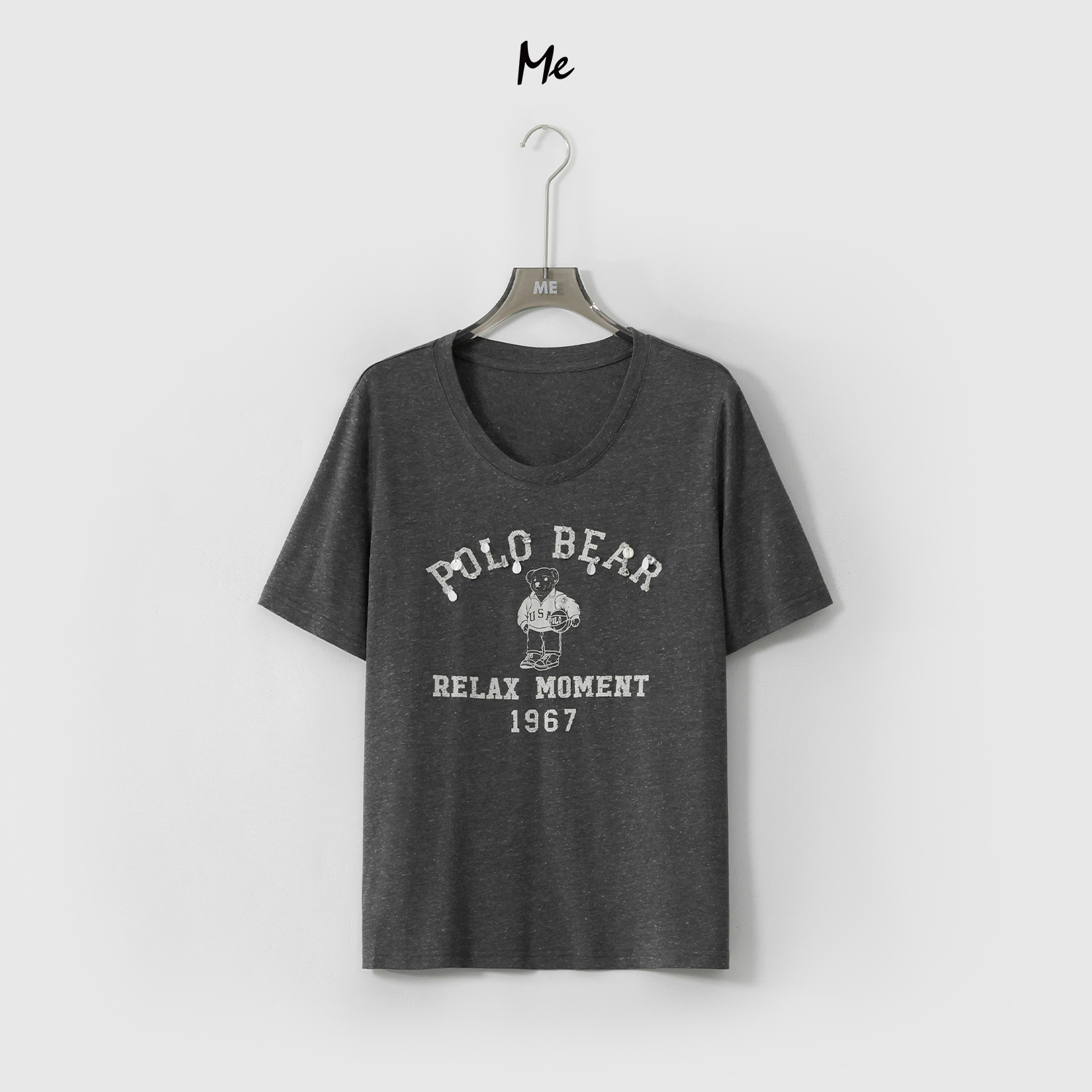 ME【小熊亮片T】天丝亚麻混纺奢牌感显瘦时尚百搭印花T恤MESS5142