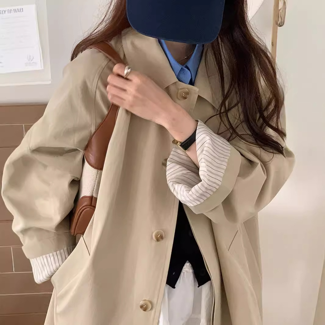 时尚宽松中长款韩版百搭卡其色秋季风衣外套女2025年秋季新款韩系