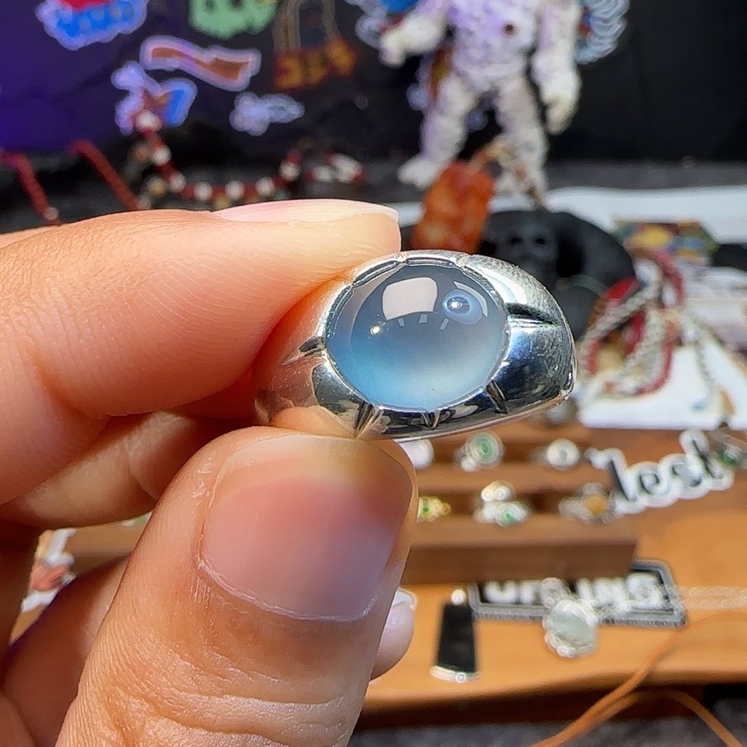 宮***闆翡翠银S925镶嵌戒指