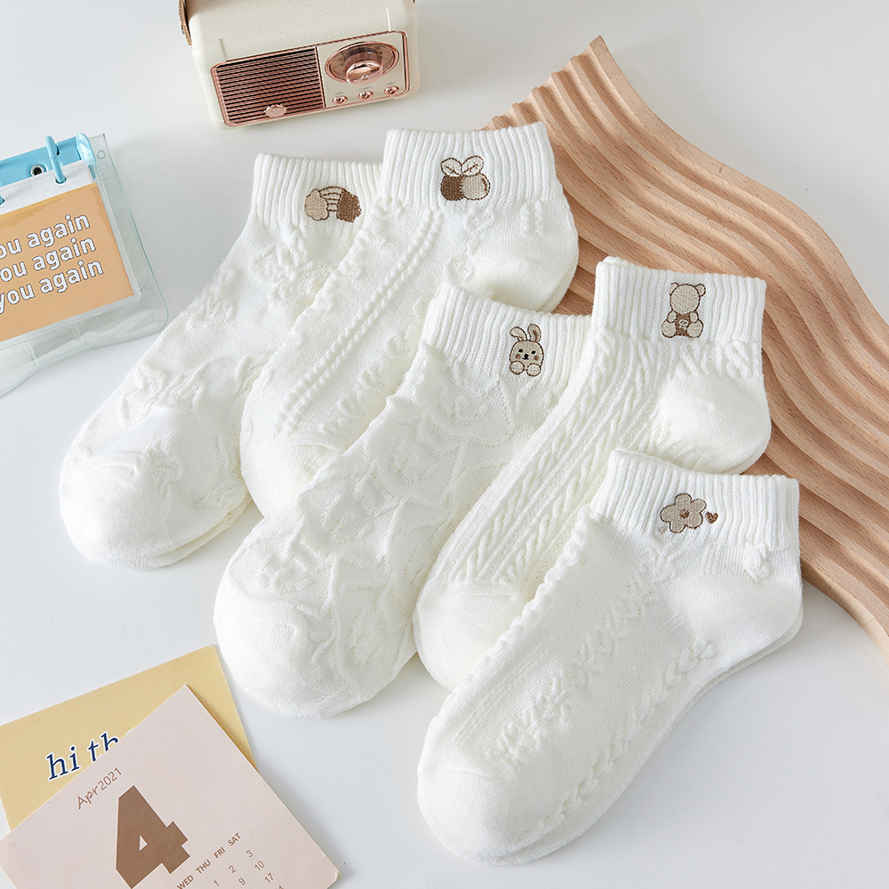 5双白色女短袜春夏季薄款ins潮短筒可爱日系船袜女陈德家电