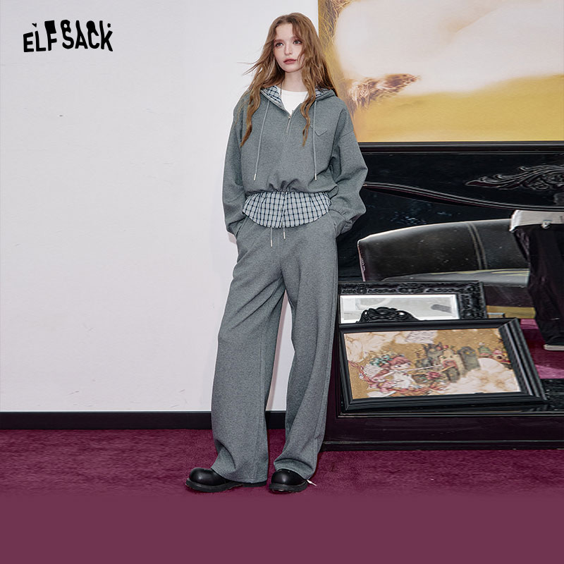 【陈嘉尔专属】妖精的口袋灰色格纹拼接套装2025秋季新款miu系穿