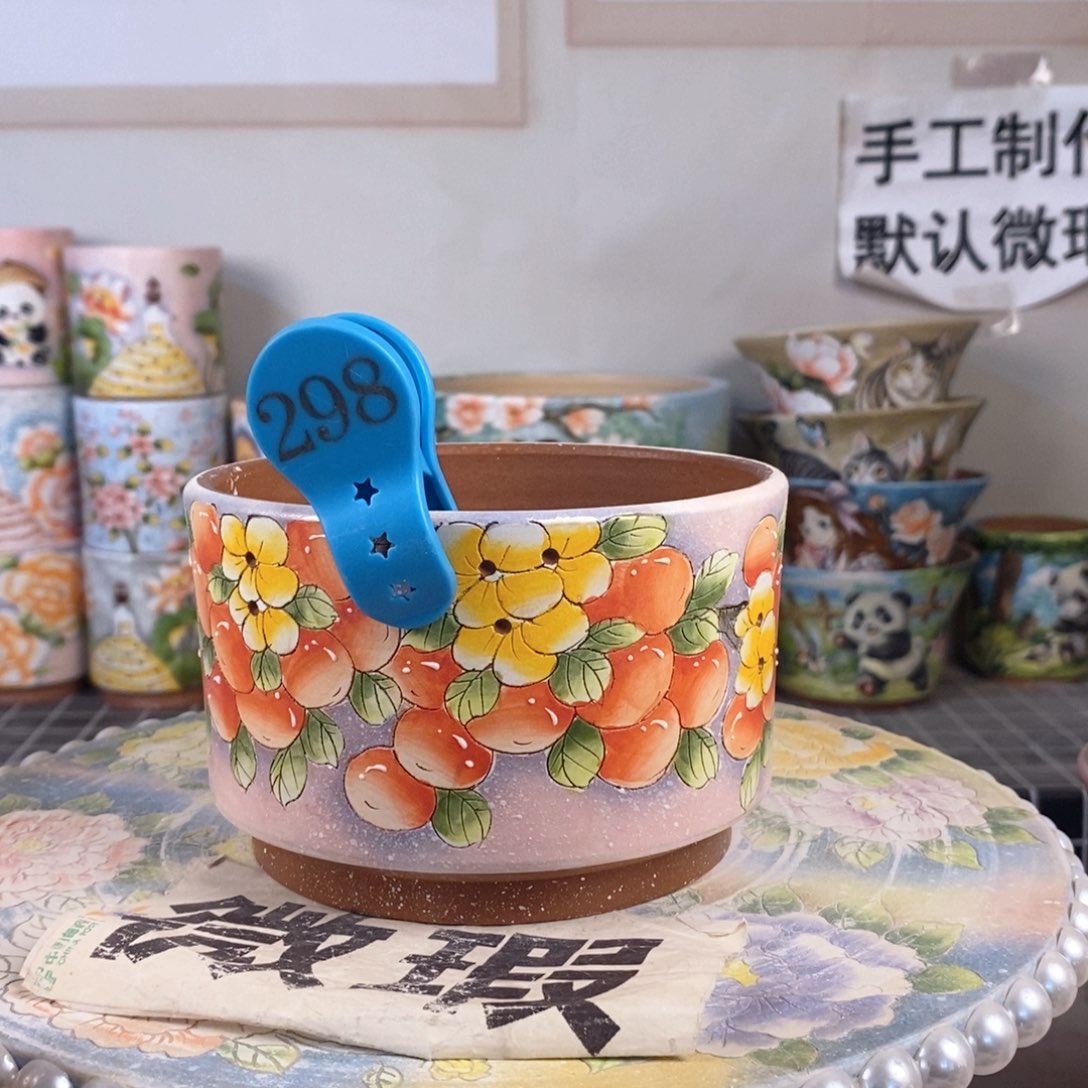 紫砂花盆红陶手绘花盆