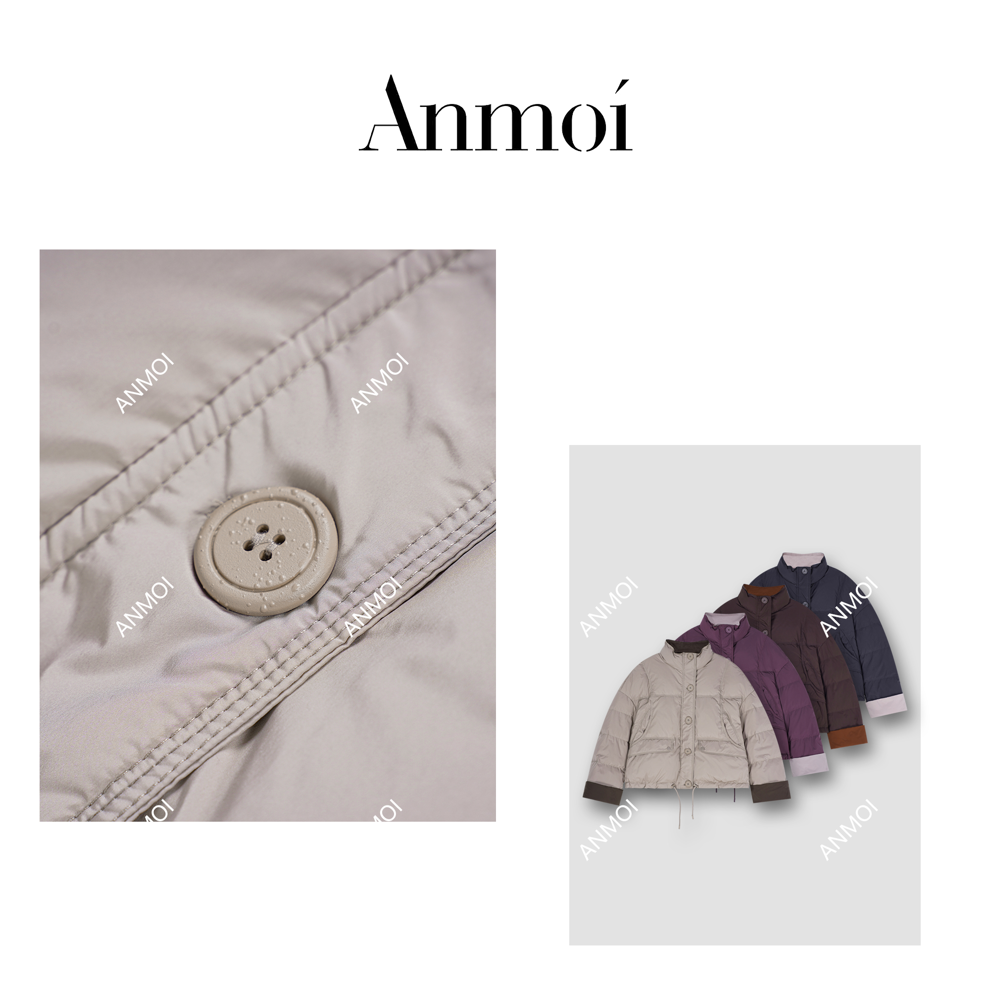 ANMOI'晴云秋月'冬季白鸭的绒服短款羽的拼色新款外套女秋冬