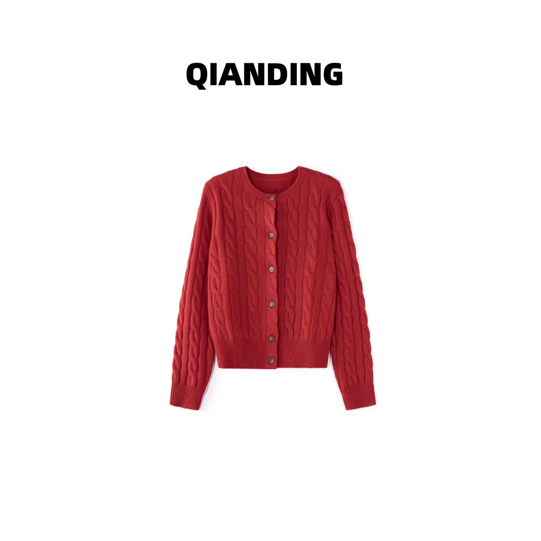 【QIANDING】“绞花毛衣”100绵羊毛圆领羊毛衫 253178