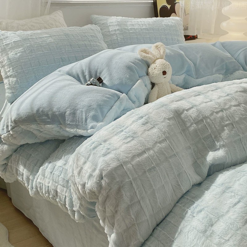 2024新款兔毛绒四件套冬季加绒牛奶绒珊瑚法兰绒床上被套冬天床单