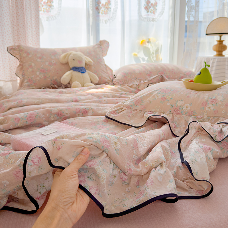 2025年新款法式云感双层纱夏被四件套碎花夏凉被可机洗床上用品