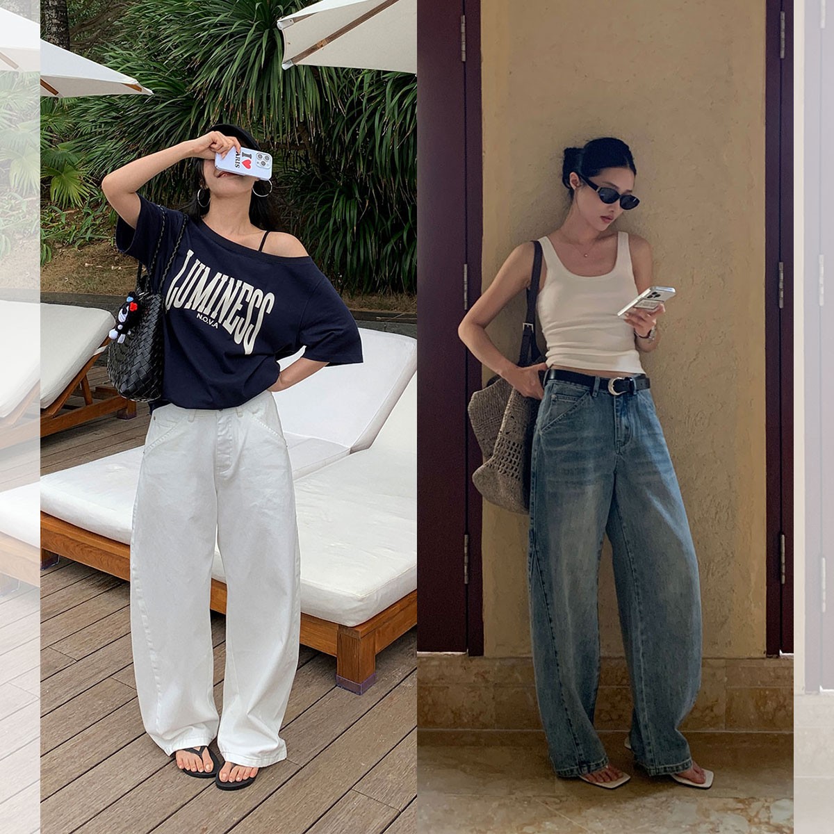 左边女装宽松拖地长裤2025夏季新款设计款休闲镰刀牛仔裤女士