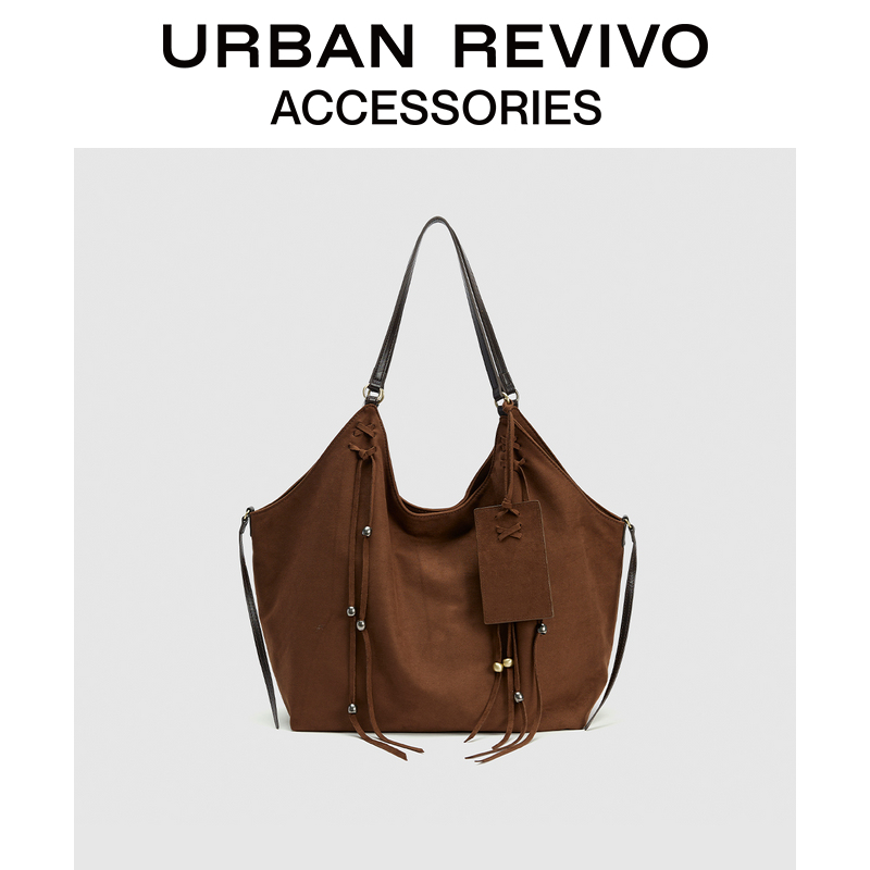 URBAN REVIVO2025秋季新款女大容量系带托特单肩包UAWB50022