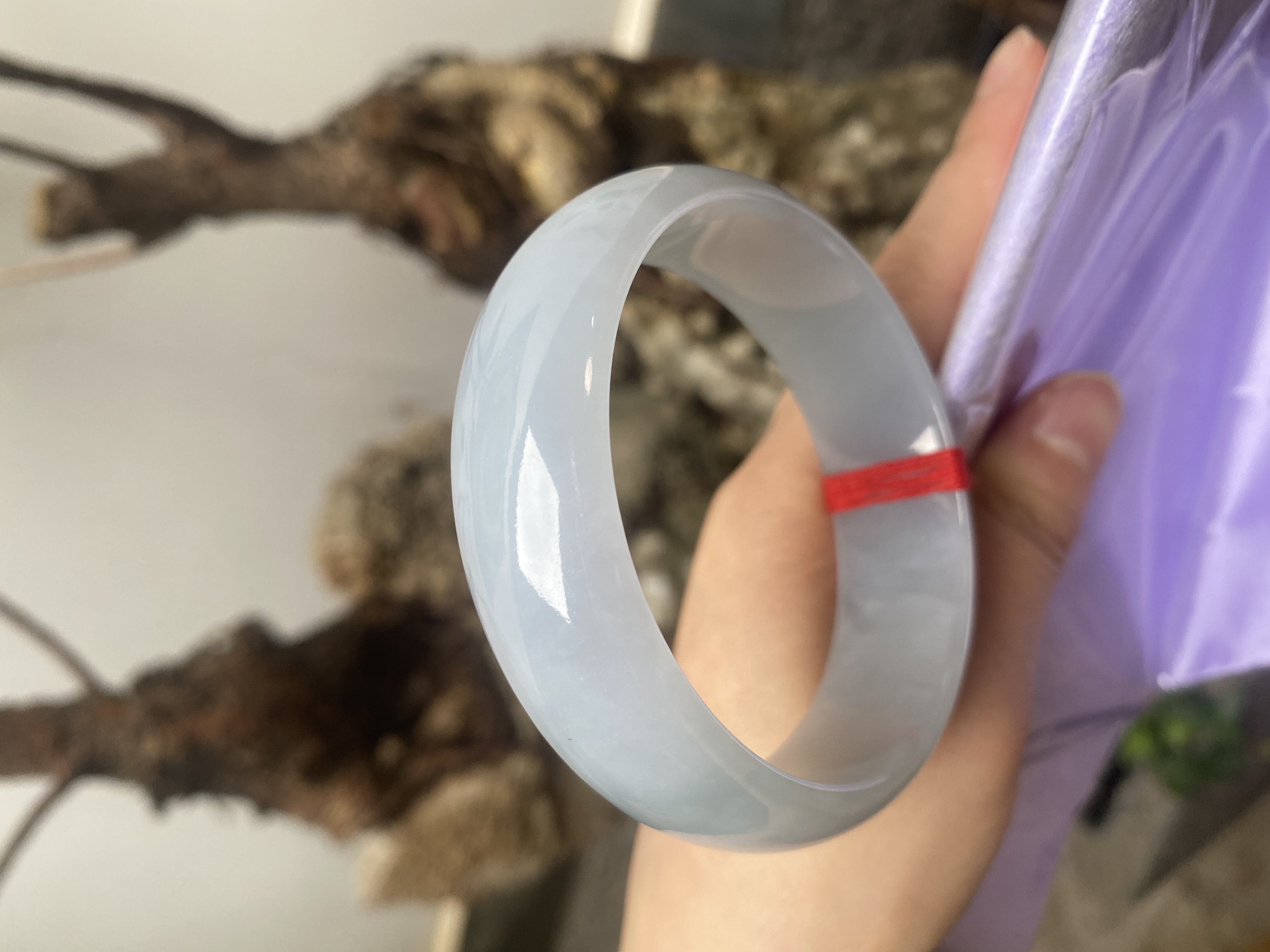 宽轮胎59.4圈口细糯种翡翠手镯天然缅A