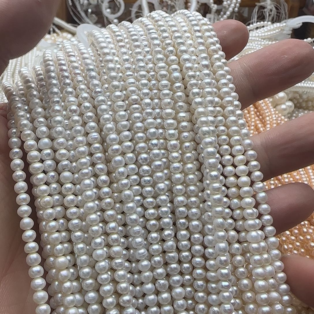 淡水珍珠半成品未镶嵌卡4mm近圆小米珠