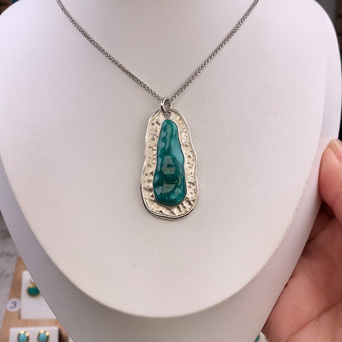 绿松石银S925镶嵌吊坠(不含链)