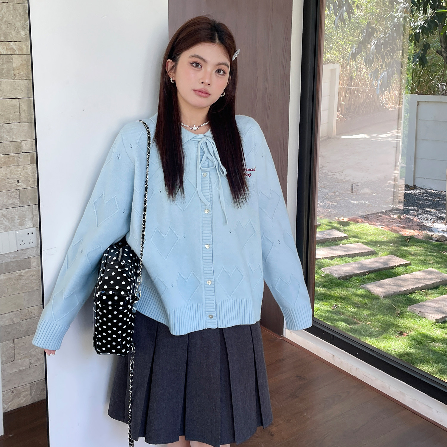 秋冬新款大码胖mm女装POLO领开衫款毛针织衫小香风百搭甜美上衣