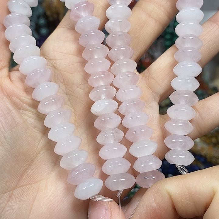 玛瑙/玉髓未镶嵌珠宝半成品天然粉晶飞碟卡12mm短条