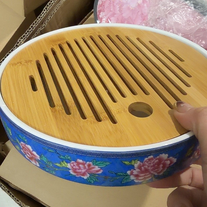 珐琅彩竹子干泡台深蓝色