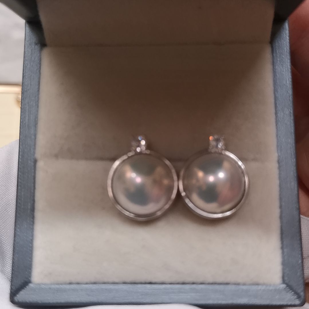 娅***娅拼合珍珠（马贝珠）耳饰银S925镶嵌