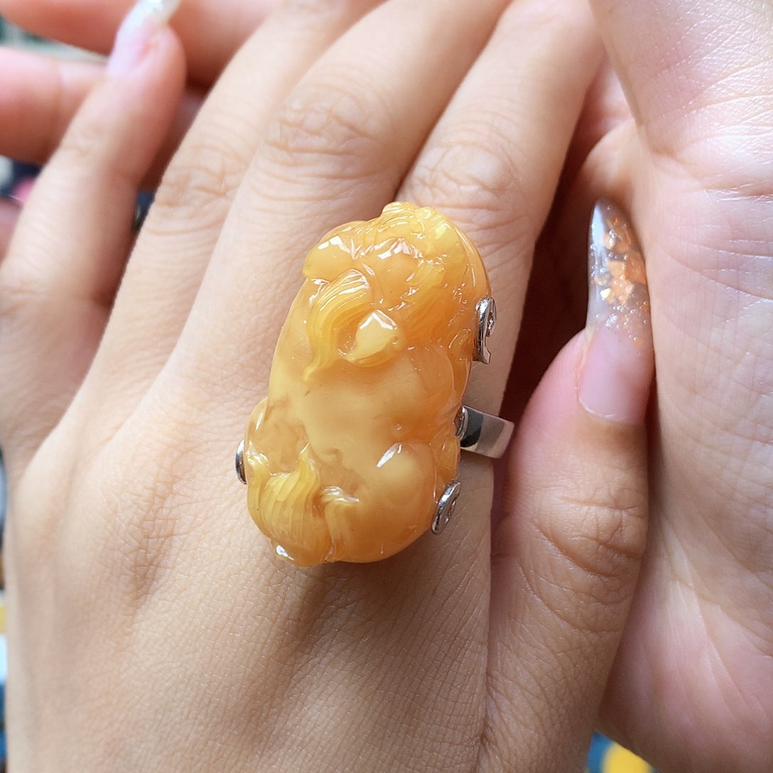 蜜蜡银S925镶嵌戒指晓*女戒指