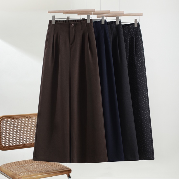 【原版正品】2025秋冬新款加厚澳洲毛呢高腰阔腿裤时尚百搭休闲裤