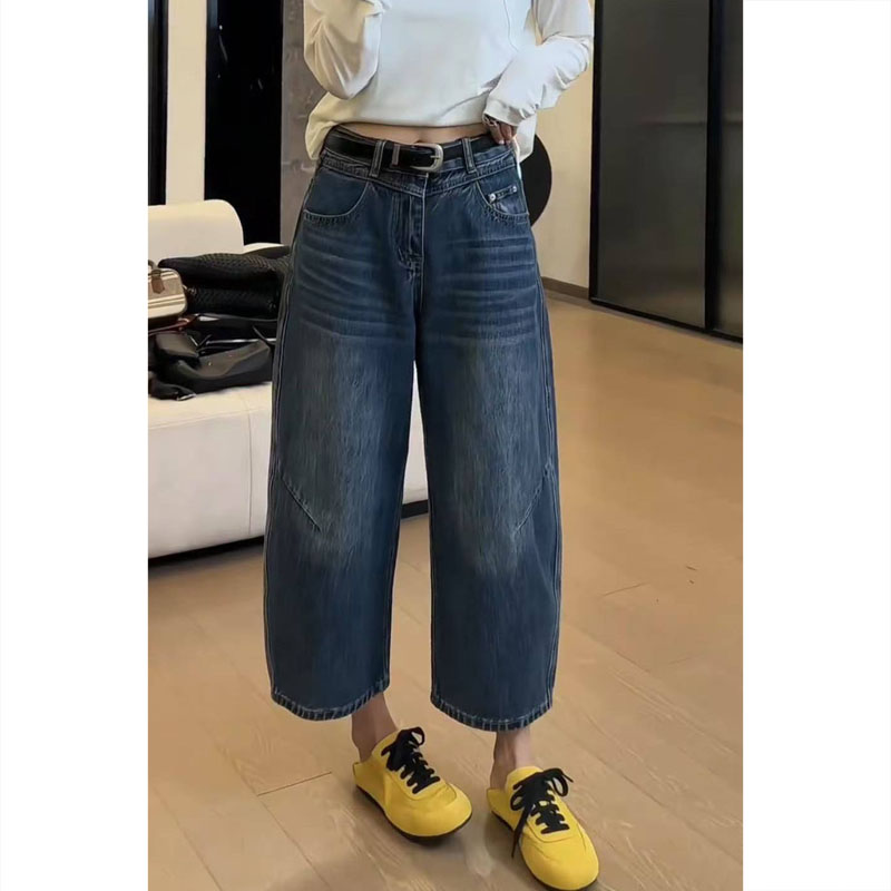 窄版阔腿牛仔裤子女秋冬新款梨形身材显瘦裤大码胖妹妹显瘦萝卜裤