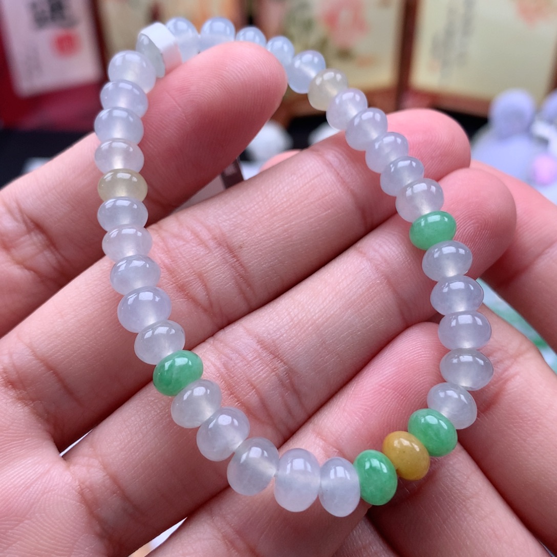 翡翠未镶嵌手链冰种多宝算盘珠卡6+