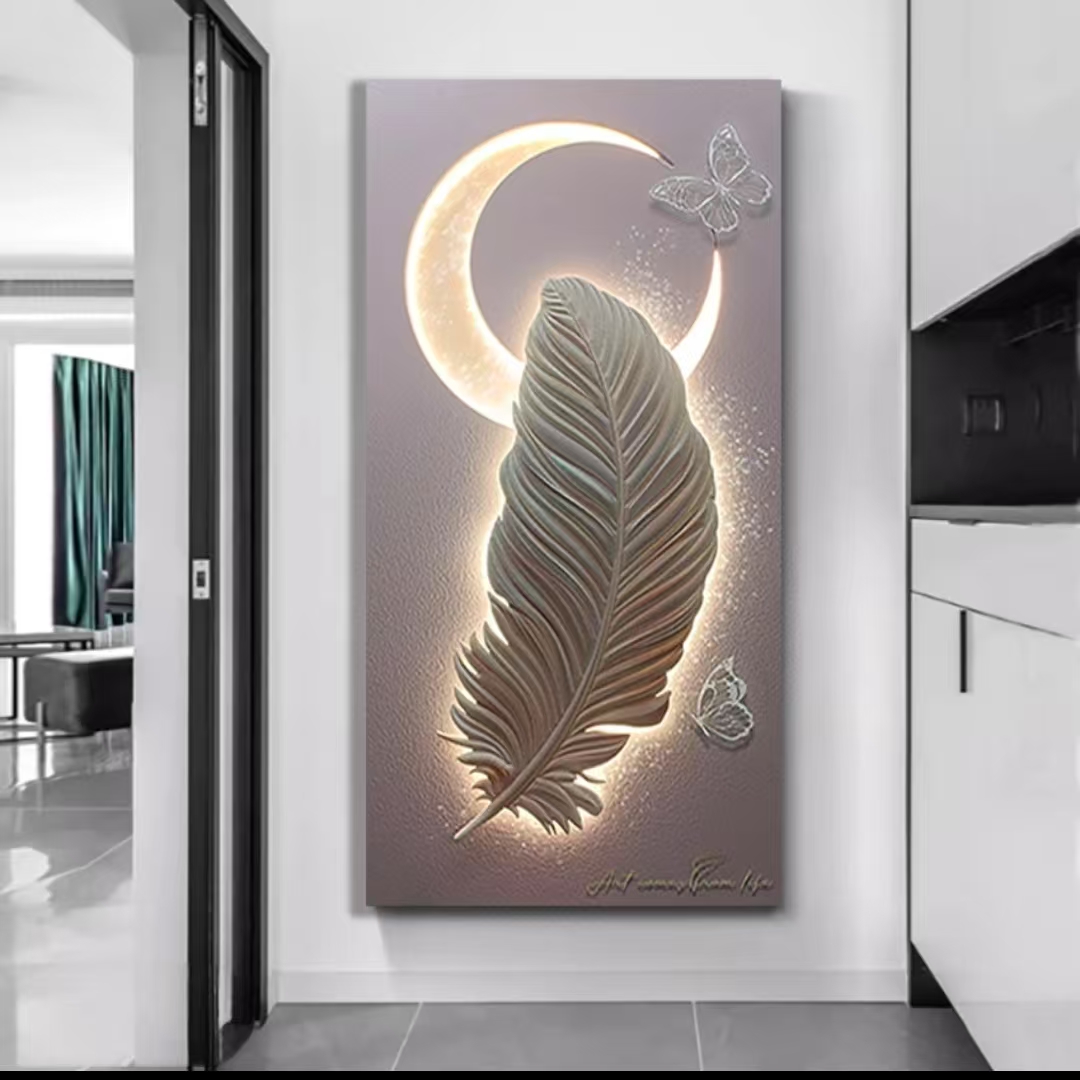 简约轻奢大气羽毛入户玄关装饰画走廊过道壁画灯画