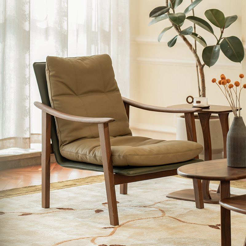 致典北美黑胡桃木家用简约沙发椅客厅意式极简休闲椅阳台单人椅
