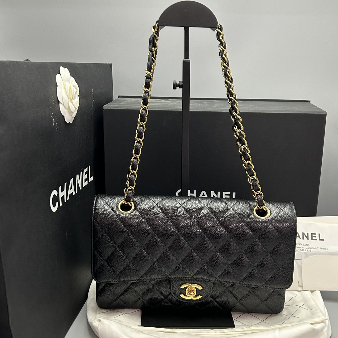 95新 Chanel/香奈儿 黑金荔枝牛皮24年芯片CF中号包