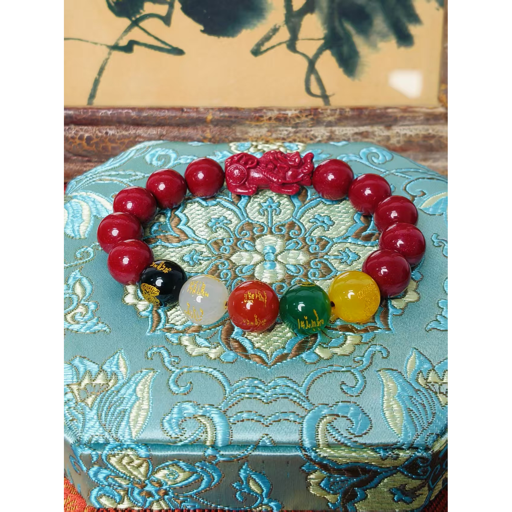 天然辰砂国风复古朱砂貔貅手串