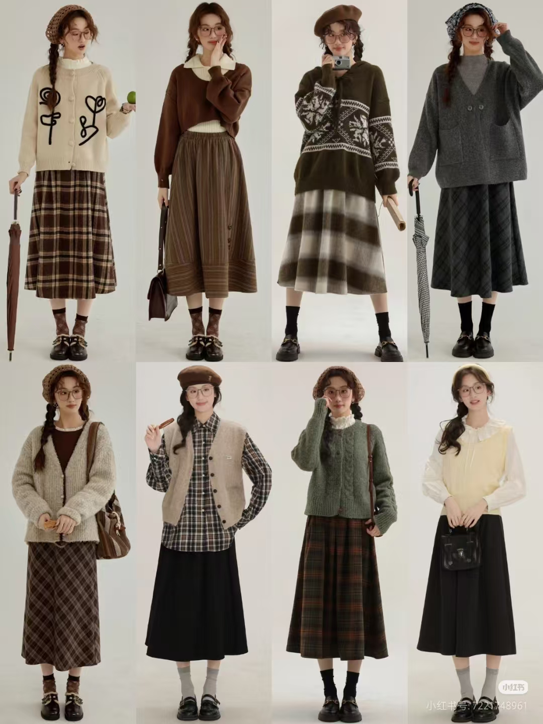 编码（101-150）秋冬复古新款简约印花日系显瘦遮胯短裙半身裙