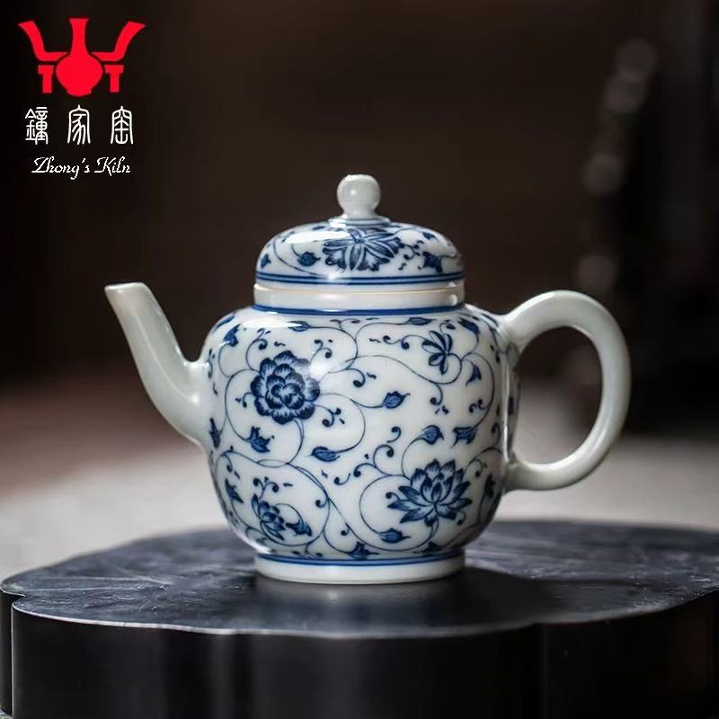 钟家窑青花泡茶茶壶