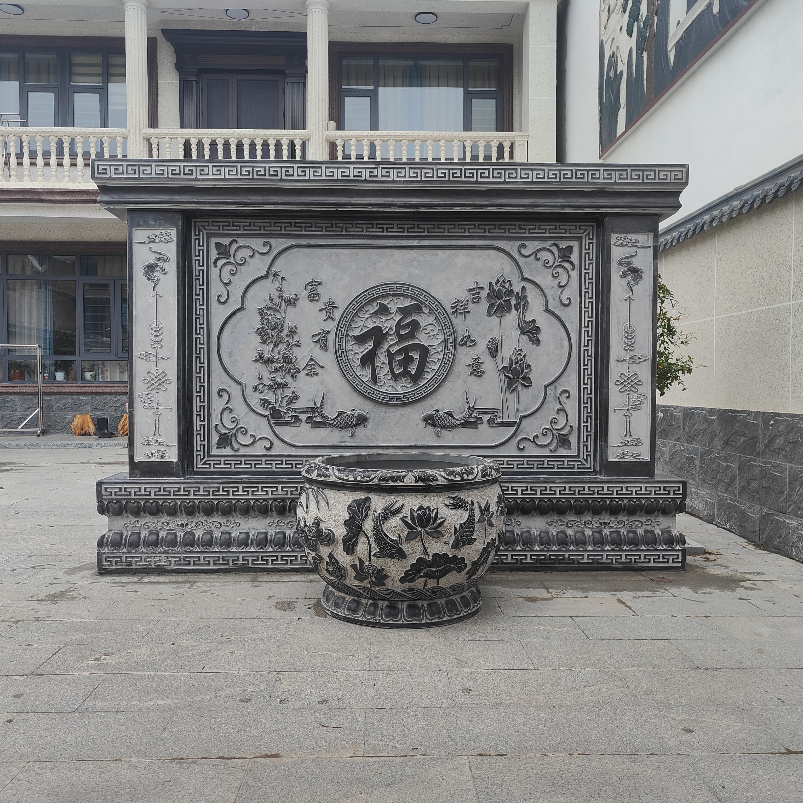 石雕影壁墙庭院迎门装饰大理石照壁墙福字浮雕背景墙