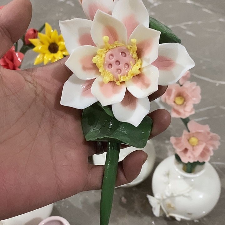 瓷片纯手工陶瓷花摆件瑕