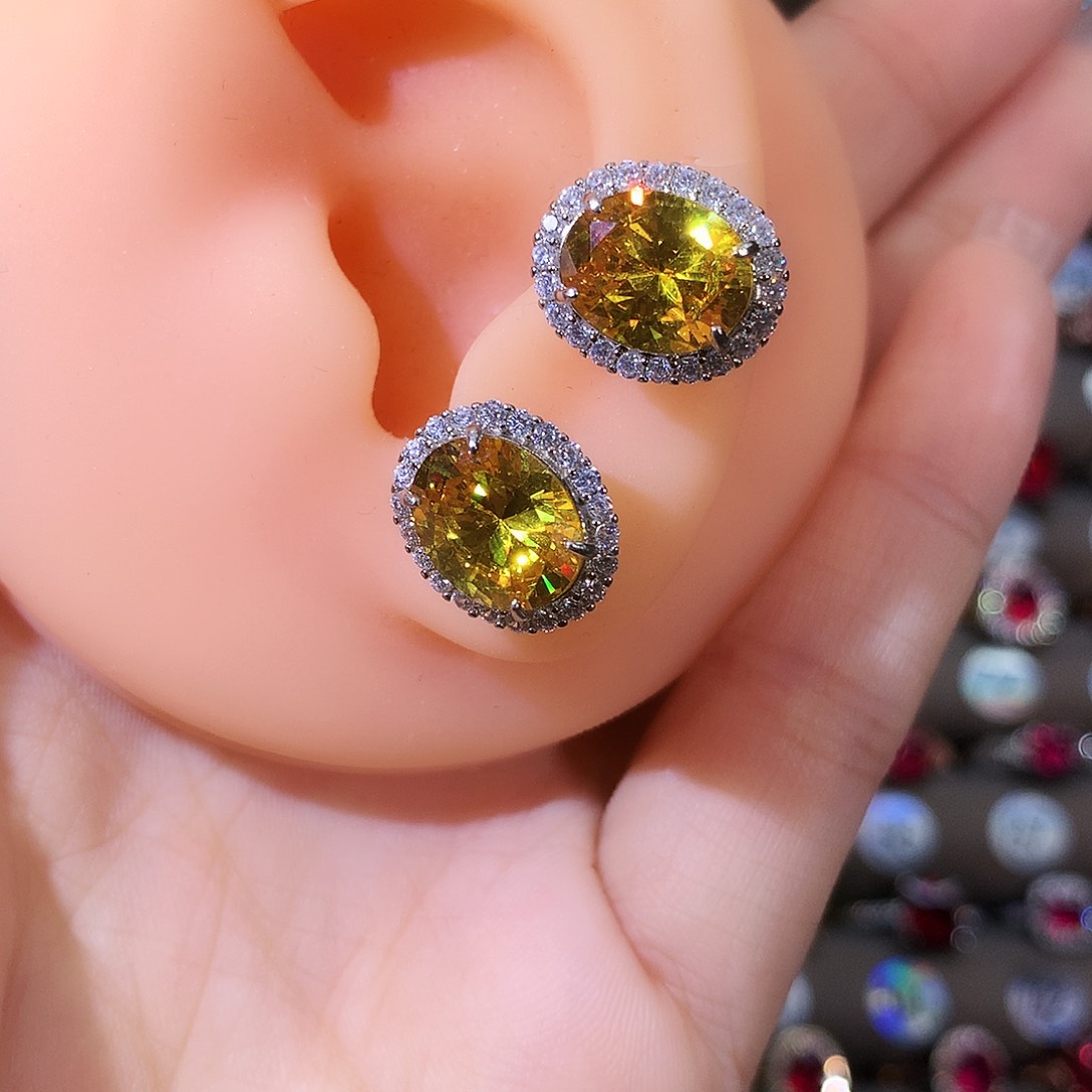 银S925镶嵌耳饰碧玺猫眼白810