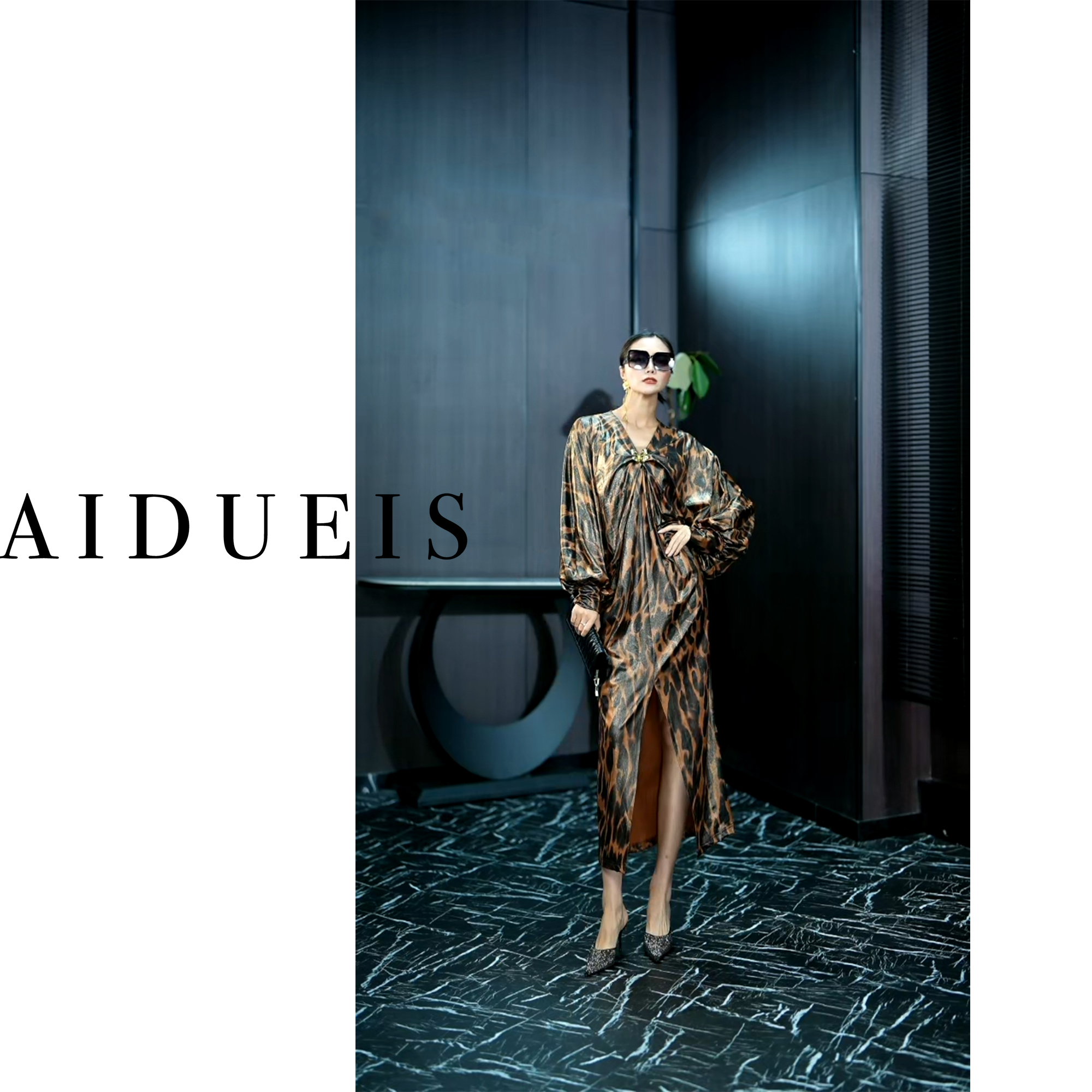 AIdueis【飘然若仙】法式修身收腰设计师开叉连衣裙气质连衣裙#348